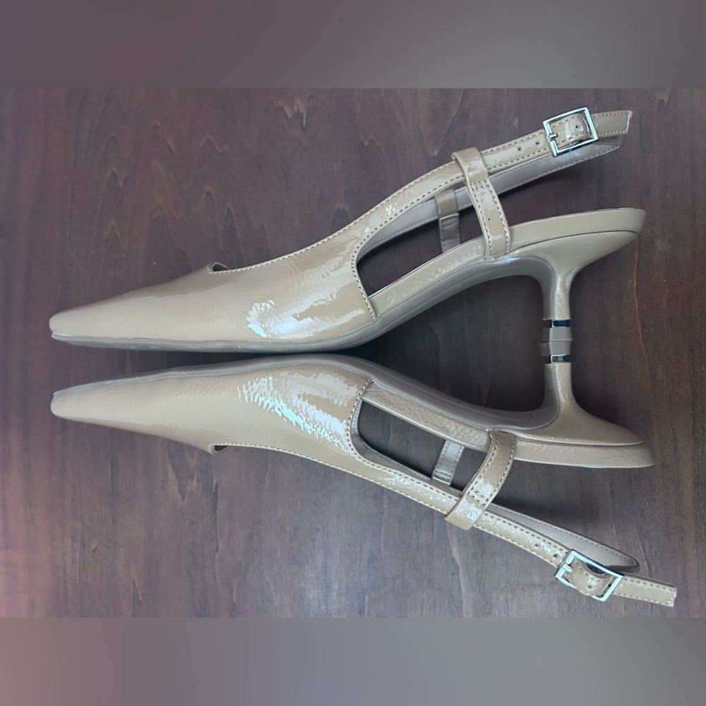 Melissa camel faux patent leather sling back kitten heel pump 81/2. NWOB - Picture 3 of 10